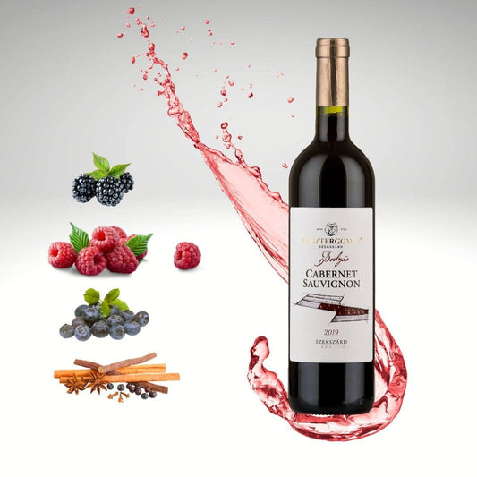 Flasche Vesztergombi Bodzás Cabernet Sauvignon 2019 mit Geschmacksnoten von Brombeeren, Himbeeren, Heidelbeeren und Gewürzen