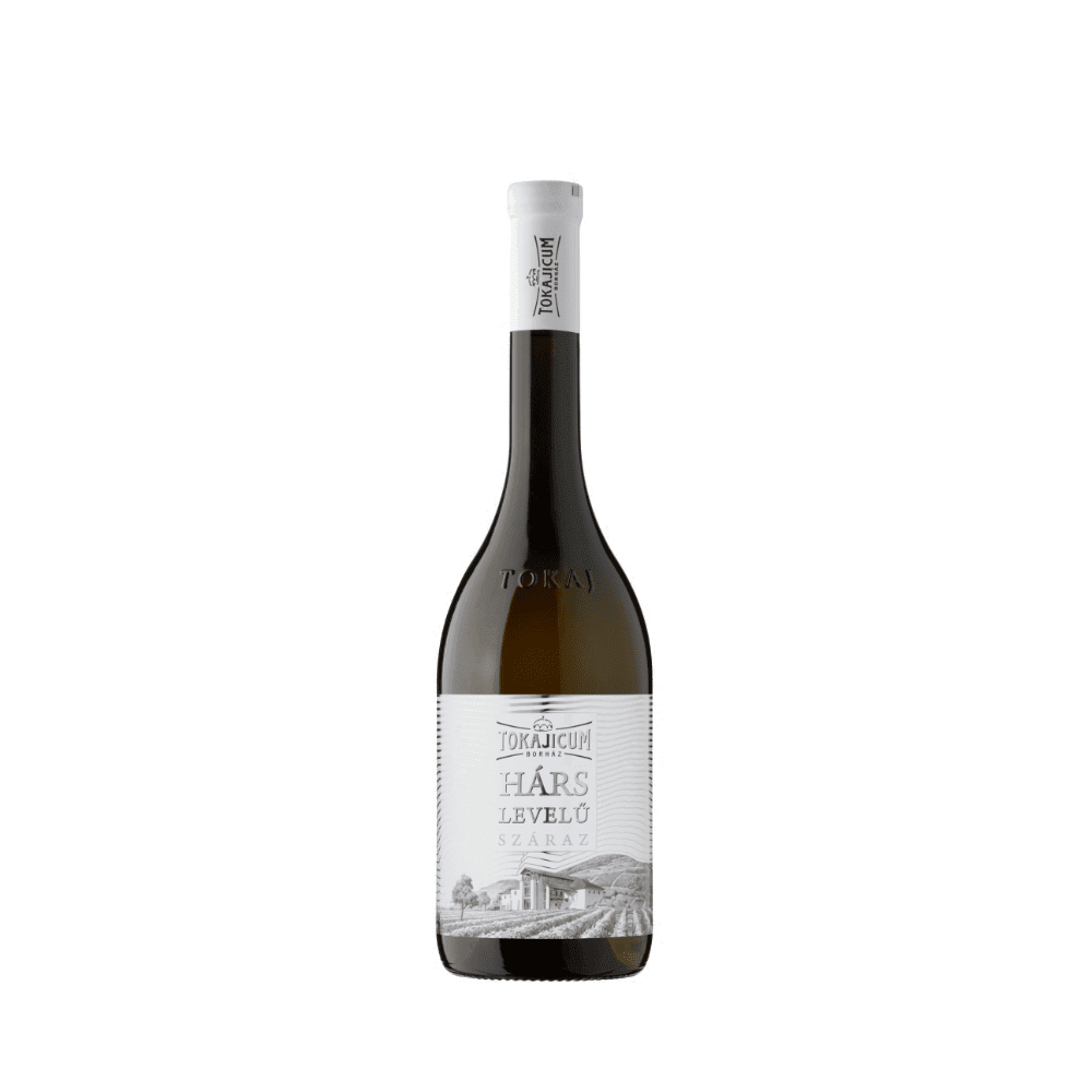 Tokajicum Hárslevelű trockener Weißwein in einer schlanken Flasche mit weißem Etikett und Kapsel