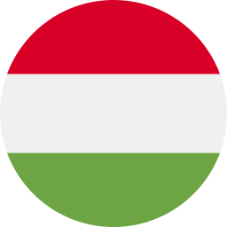 Runde Darstellung der ungarischen Flagge mit horizontalen Streifen in Rot, Weiß und Grün.