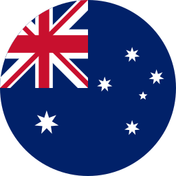 Runde Flagge Australiens mit dem Union Jack in der oberen linken Ecke und fünf weißen Sternen auf blauem Hintergrund.