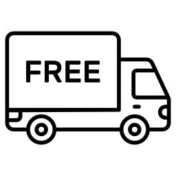 Schwarz-weißes Symbol eines Lieferwagens mit dem Wort 'FREE' auf der Ladefläche.