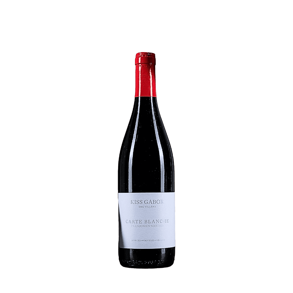 Flasche Kiss Gábor Carte Blanche Rotwein mit rotem Verschluss und weißem Etikett