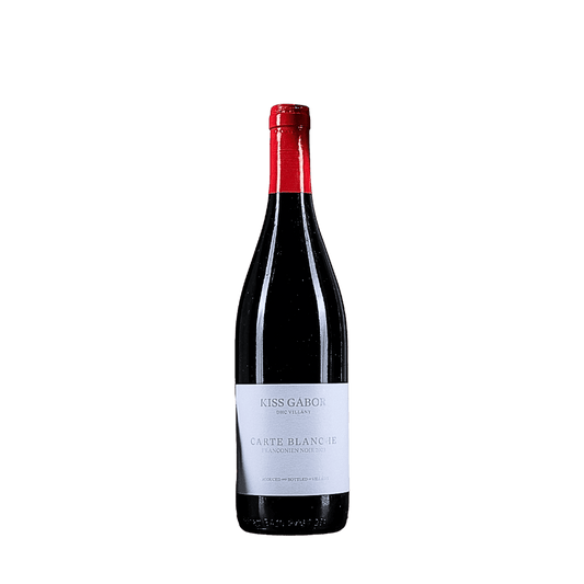 Flasche Kiss Gábor Carte Blanche Rotwein mit rotem Verschluss und weißem Etikett