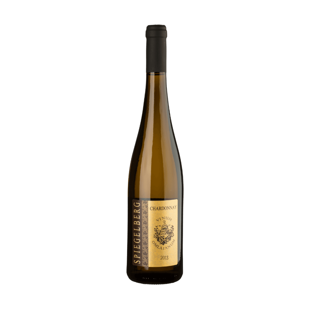 Flasche Spiegelberg Chardonnay 2020 mit goldenem Etikett und schwarzem Verschluss